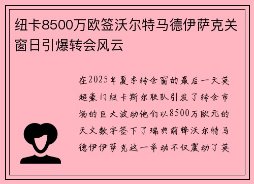 纽卡8500万欧签沃尔特马德伊萨克关窗日引爆转会风云